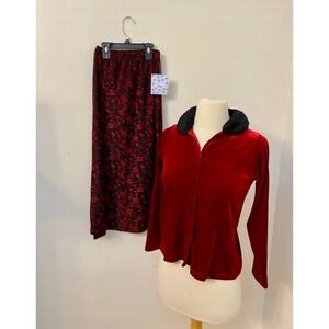 Vintage 1990s Yams Velvet Top Brocade Maxi Skirt Set‎